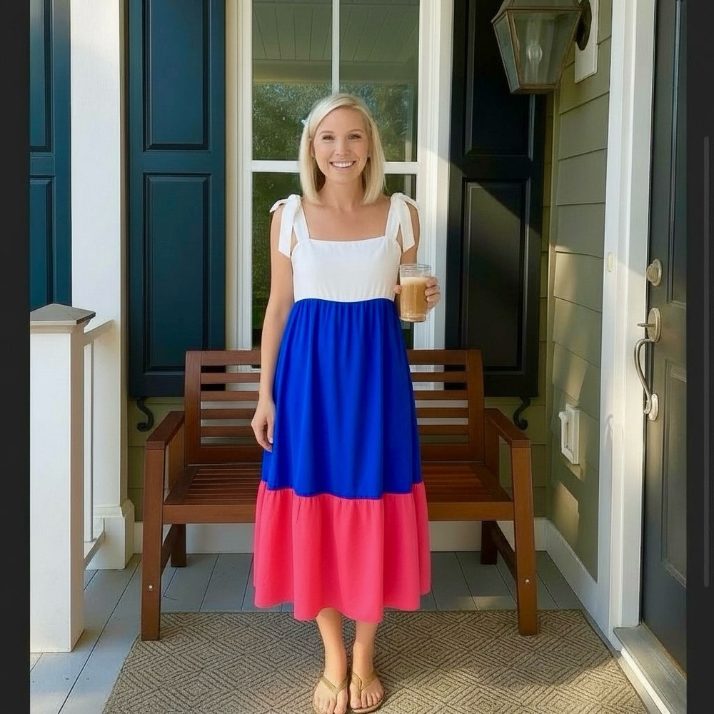 NWT Lilly Pulitzer Anlee Colorblock Tiered Cotton Midi Dress Borealis